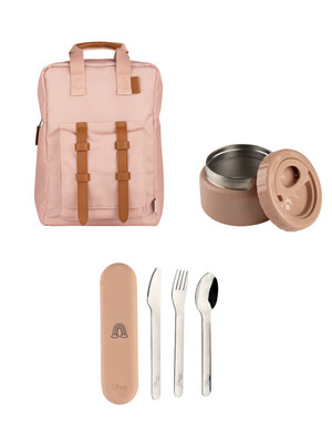 Citron Blush Pink Backpack with Cutlery Set and 250 ml Food Jar